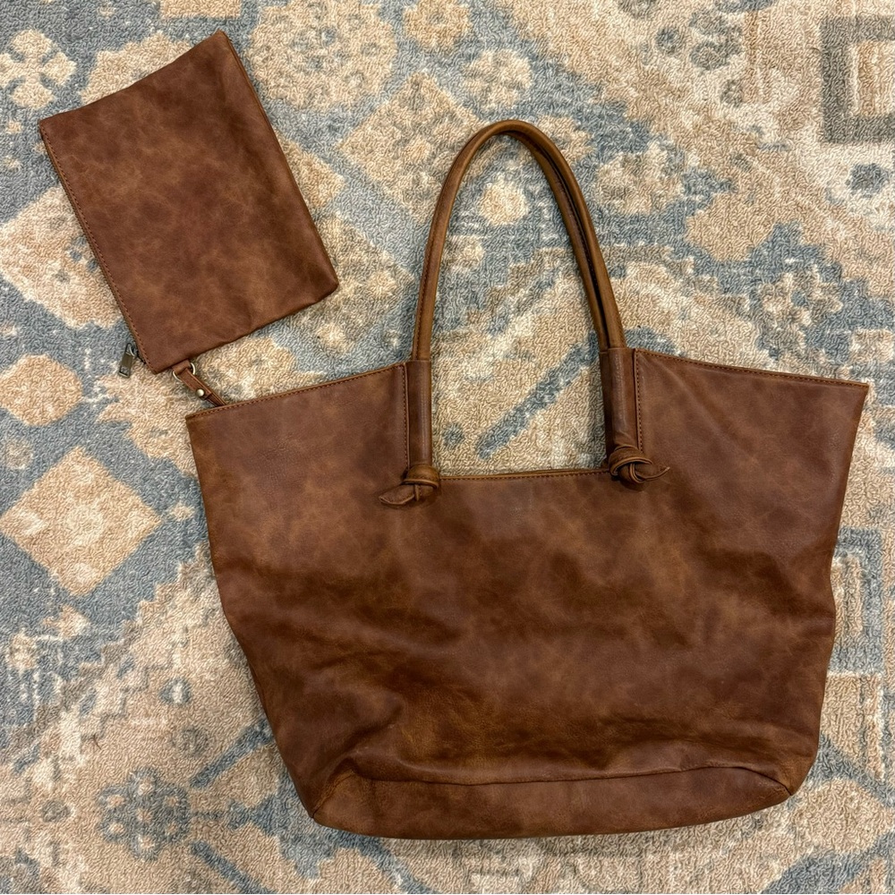 NWOT Anthropologie Kaitlyn Knotted Tote - Cognac